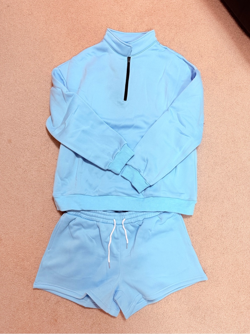 NWT Light Blue Women's Track Set - Zip Mock Neck Top & Drawstring Shorts XL
